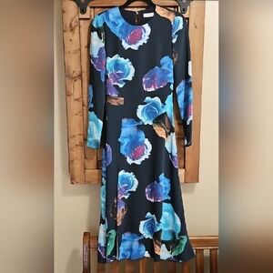 Babaton Floral Open Back Midi Dress Long Sleeve Size 0